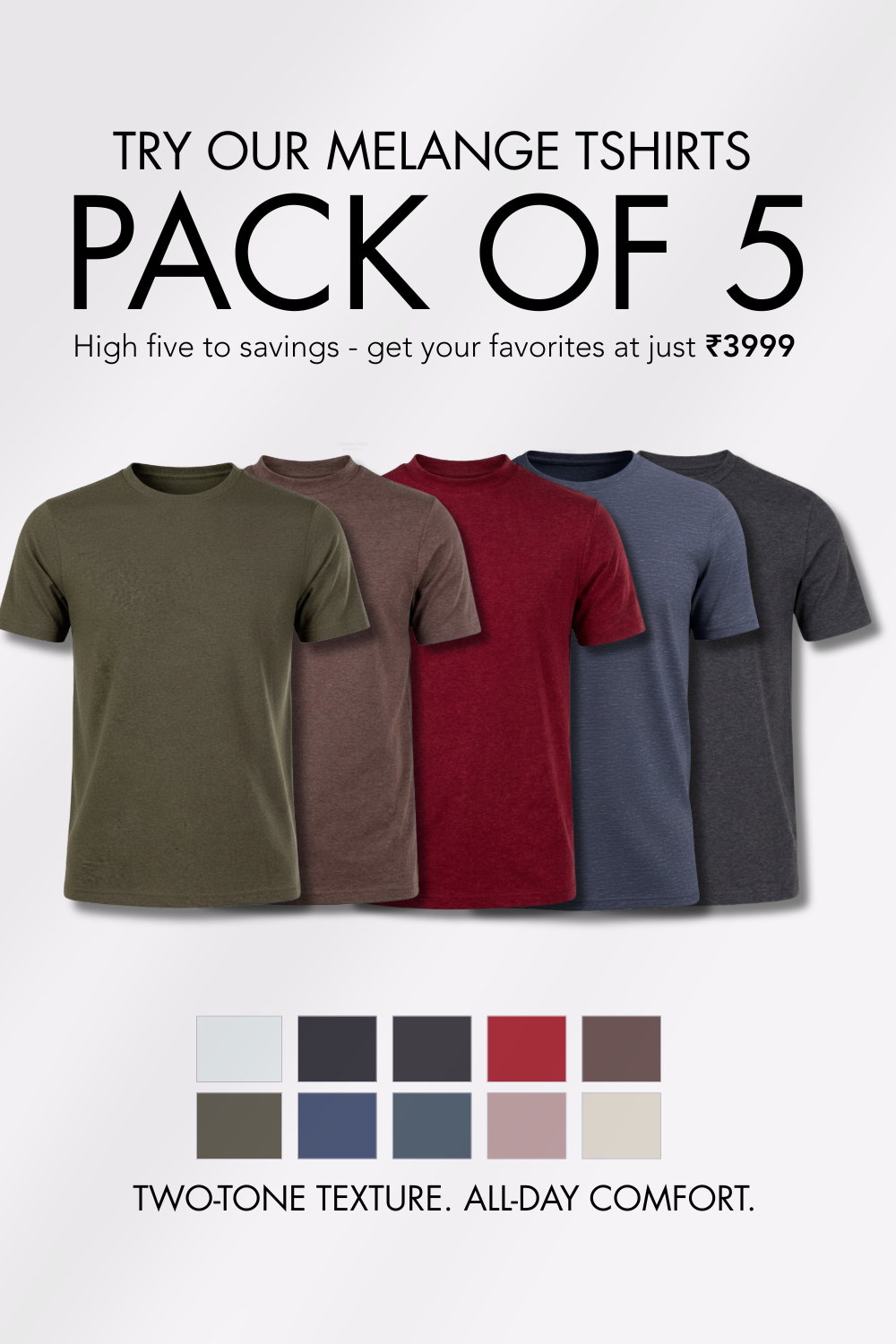 Carbon Heavyweight Melange T-Shirt - Pack of 5