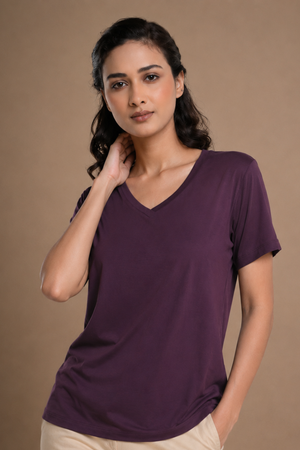 Bamboo Lounge V-Neck T-Shirt (Plum)
