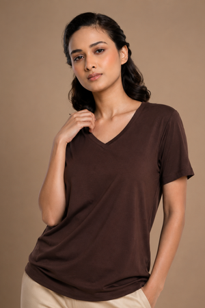 Bamboo Lounge V-Neck T-Shirt (Chicory Coffee)