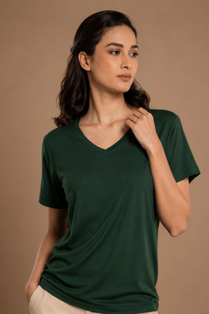 Bamboo Lounge V-Neck T-Shirt (Pine Green)