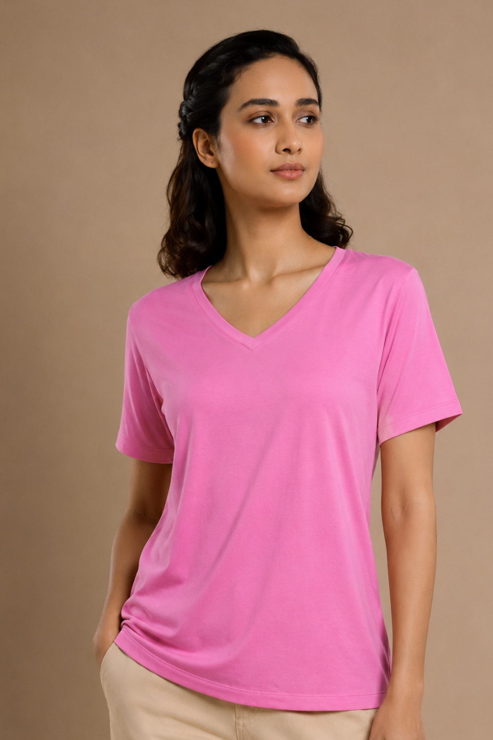 Bamboo Lounge V-Neck T-Shirt (Wild Rose)