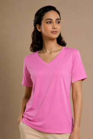 Bamboo Lounge V-Neck T-Shirt (Wild Rose)