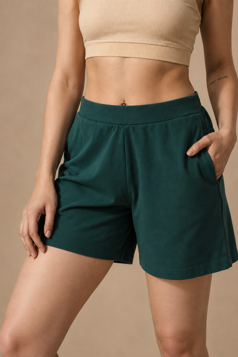 Women’s Organic Cotton Lounge Shorts – High-Waist with Utility Pocket (280 GSM) (Deep Teal)