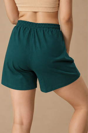 Women’s Organic Cotton Lounge Shorts – High-Waist with Utility Pocket (280 GSM) (Deep Teal)