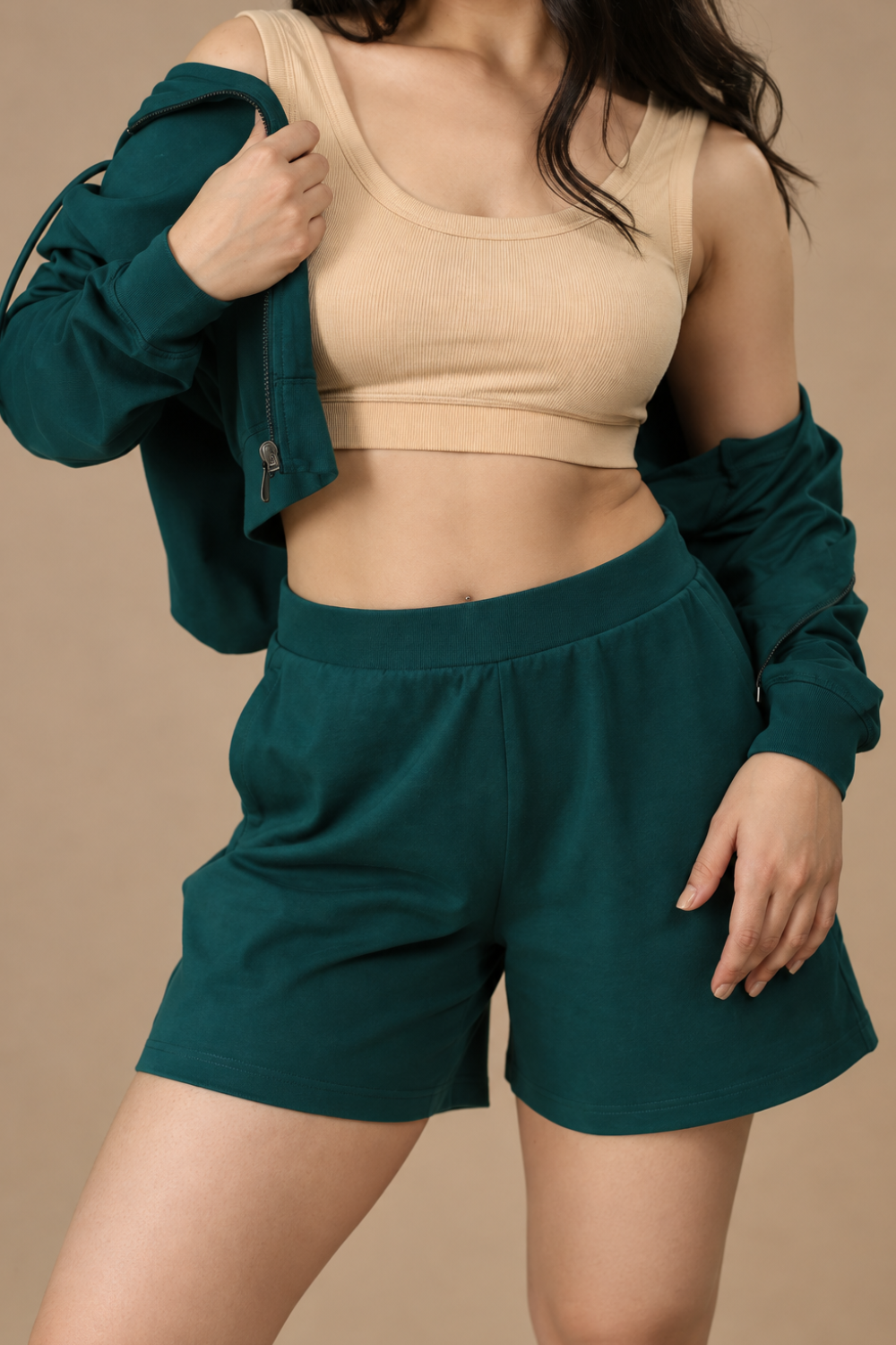 Women’s Organic Cotton Lounge Shorts – High-Waist with Utility Pocket (280 GSM) (Deep Teal)