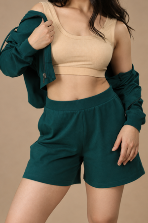 Women’s Organic Cotton Lounge Shorts – High-Waist with Utility Pocket (280 GSM) (Deep Teal)
