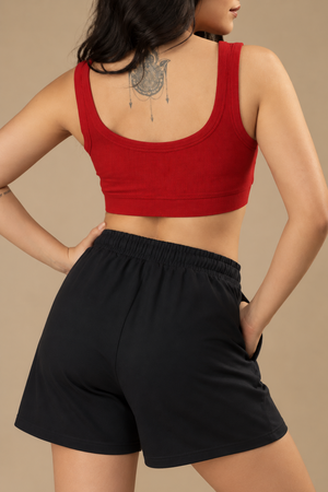 Women’s Organic Cotton Lounge Shorts – High-Waist with Utility Pocket (280 GSM) (Carbon Black)