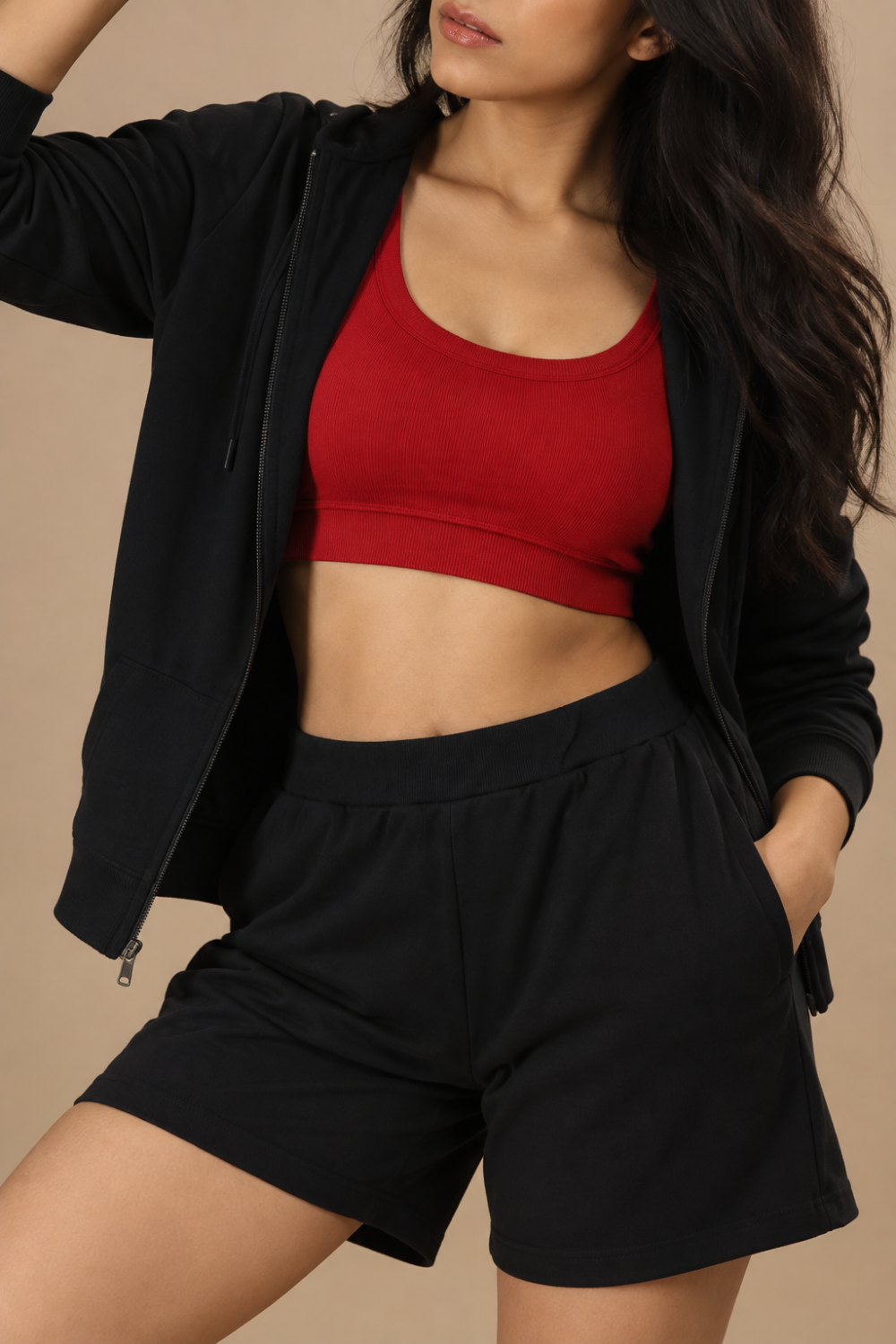Women’s Organic Cotton Lounge Shorts – High-Waist with Utility Pocket (280 GSM) (Carbon Black)