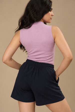 Women’s Organic Cotton Lounge Shorts – High-Waist with Utility Pocket (280 GSM) (Midnight Navy)