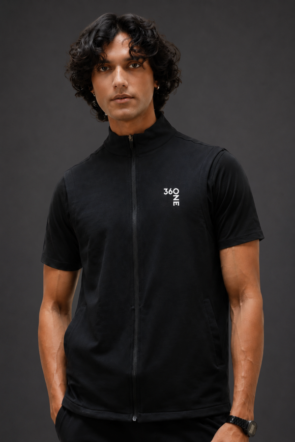 360 ONE Men's Sleeveless Jacket (Carbon Black)