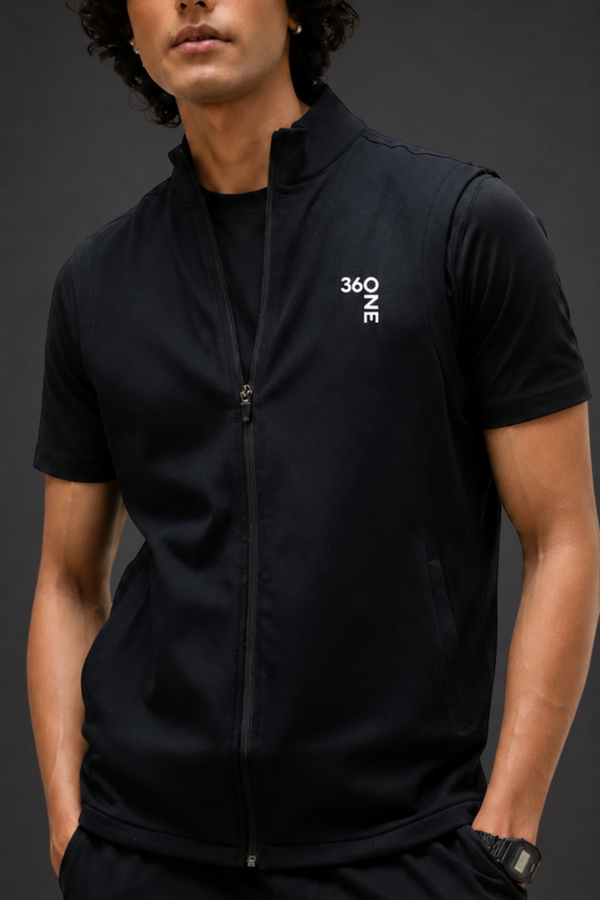 360 ONE Men's Sleeveless Jacket (Carbon Black)