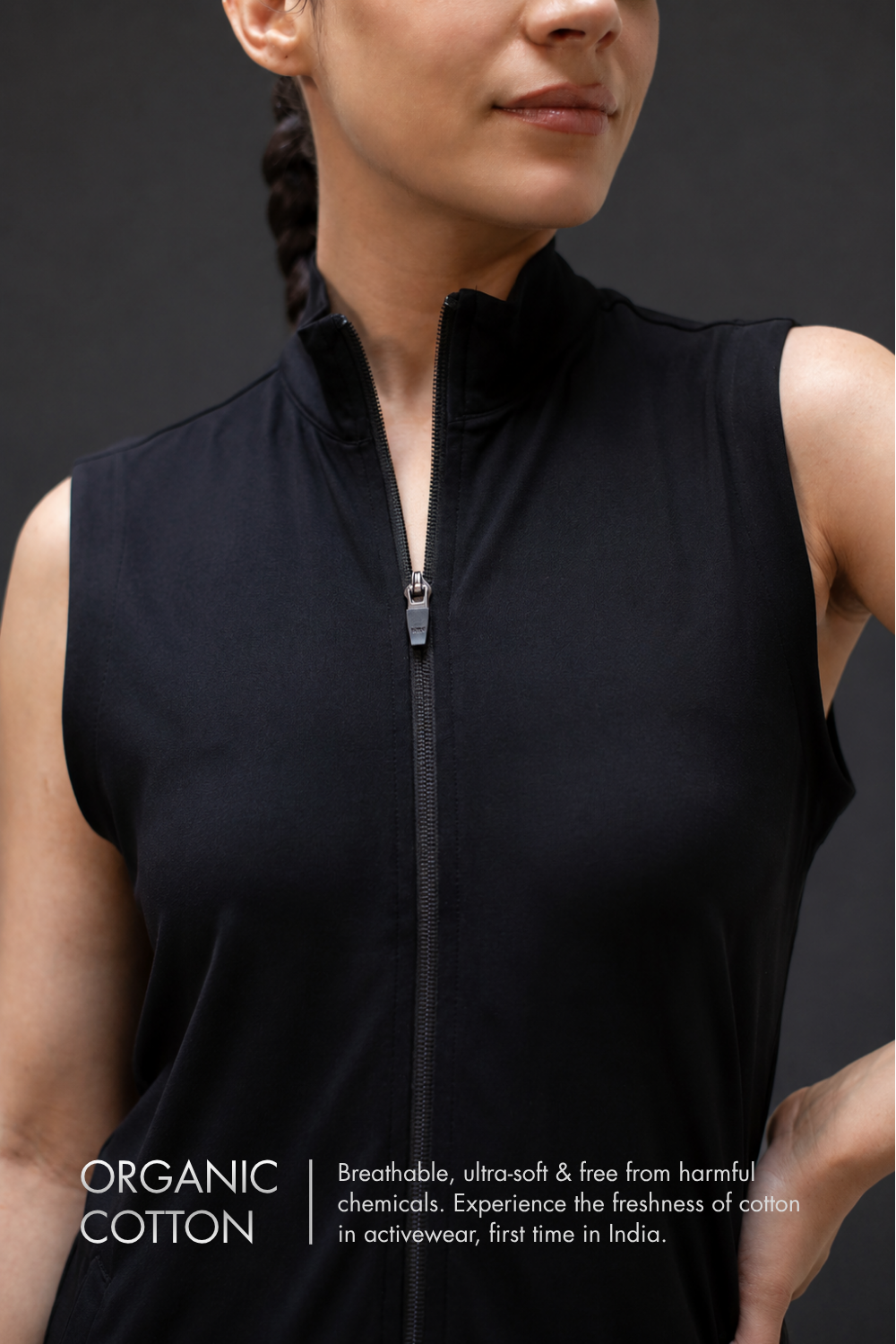 Women's Organic Cotton Sleeveless Jacket (Carbon Black)
