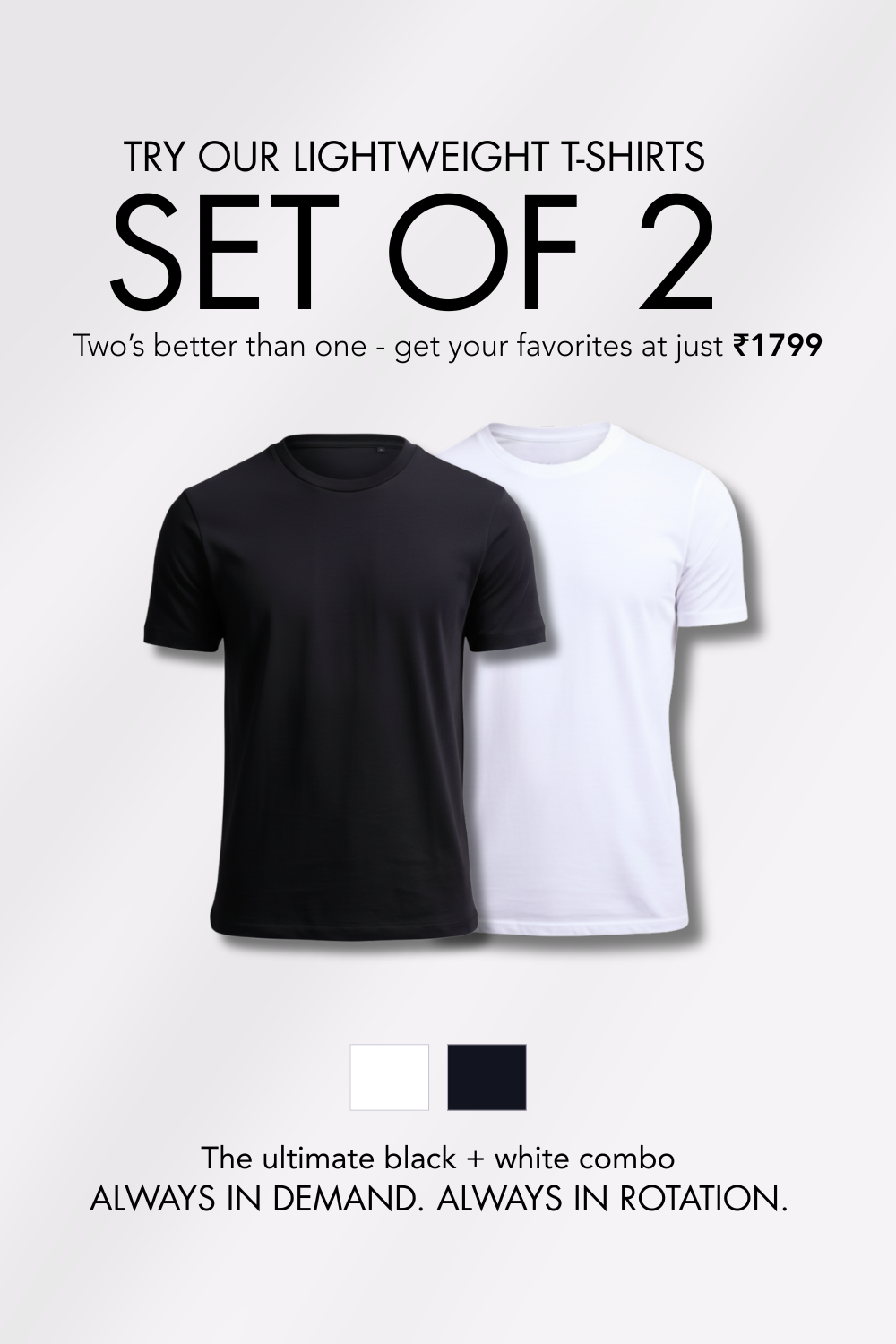 Carbon Lightweight T-Shirt - Black & White - Pack of 2