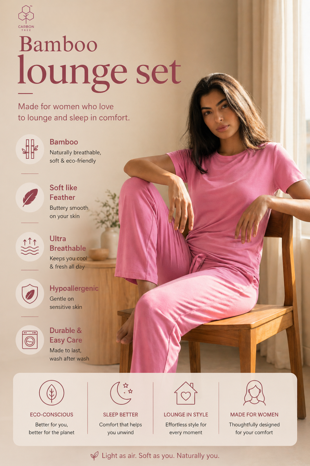 Women’s Bamboo Lounge Set (Wild Rose)
