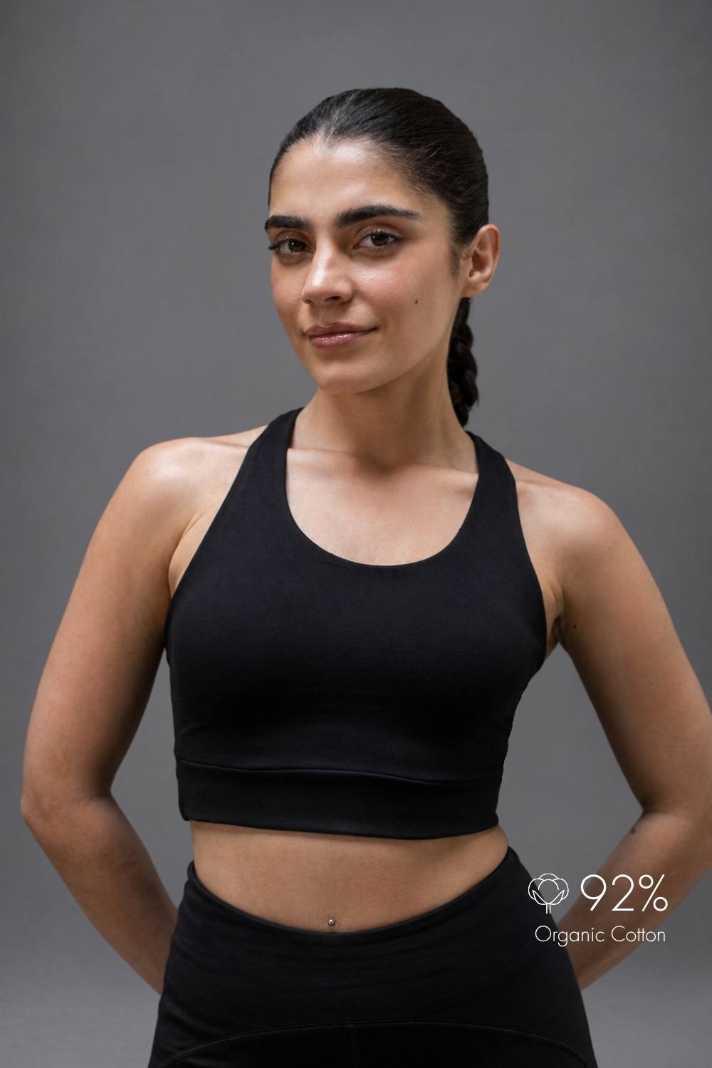 Organic Cotton Full Coverage Sports Bra (Carbon Black)