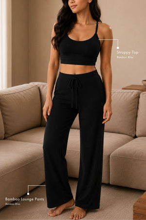 Bamboo Strappy Top and Lounge Pants Set (Carbon Black)