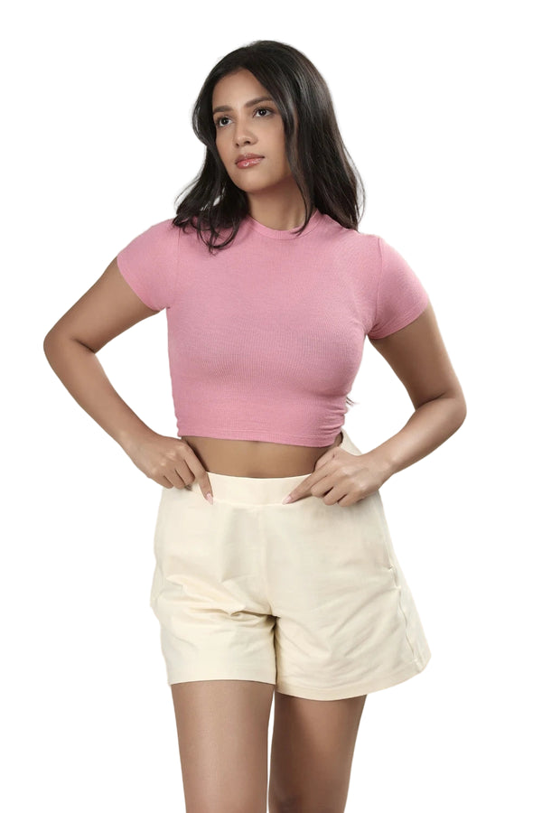 Women’s Organic Cotton Lounge Shorts – High-Waist with Utility Pocket (280 GSM) (Butterscotch)