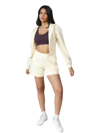 Women’s Organic Cotton Lounge Shorts – High-Waist with Utility Pocket (280 GSM) (Butterscotch)