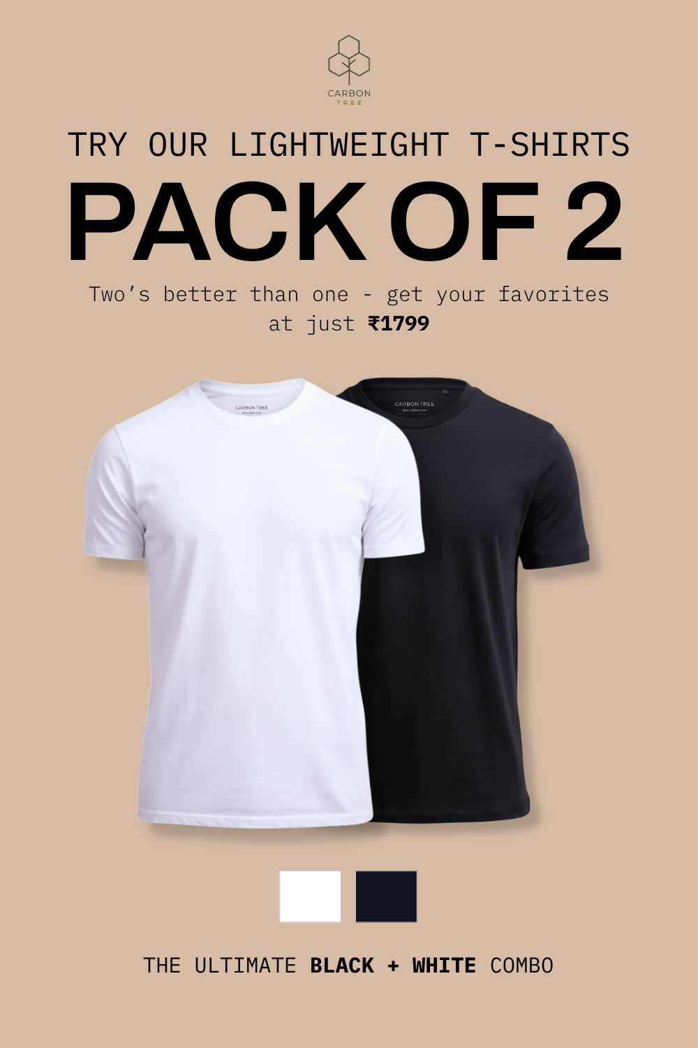 Carbon Lightweight T-Shirt - Black & White - Pack of 2