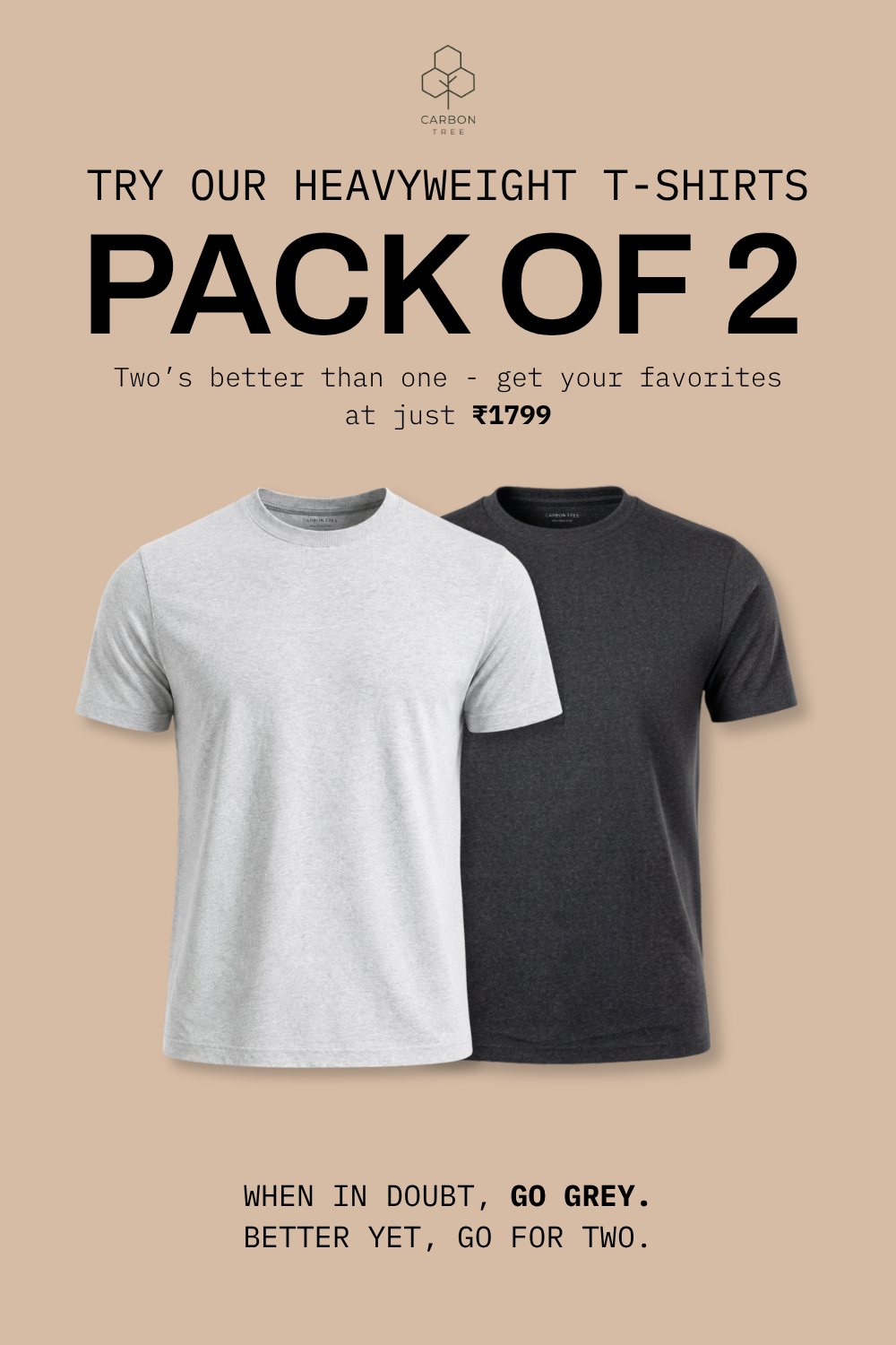 Carbon Heavyweight T-Shirt - Light Grey Mel & Coal Mel - Pack of 2