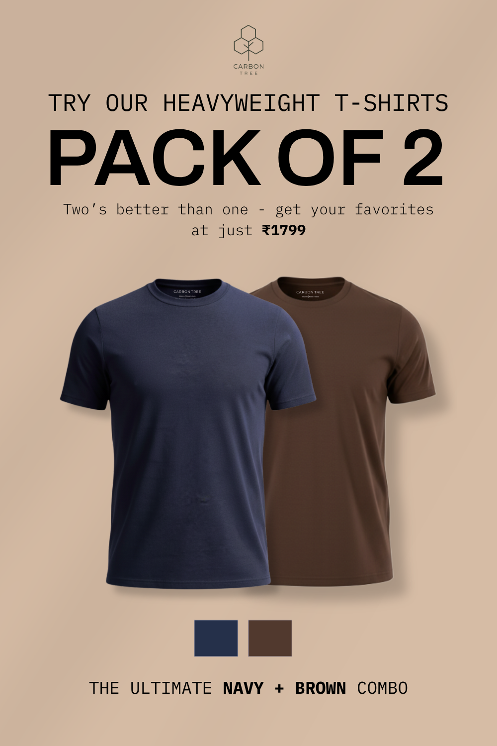 Carbon Heavyweight T-Shirt - Midnight Navy & Chicory Coffee - Pack of 2