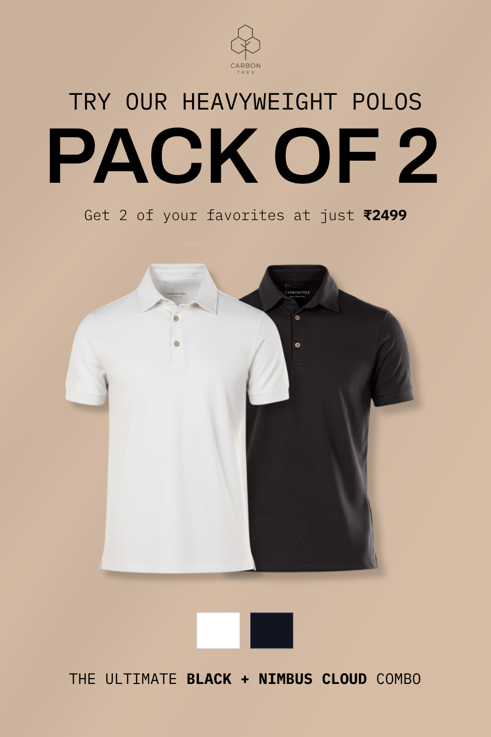Heavyweight Polo – Sorona™ - Black & Nimbus Cloud - Pack of 2