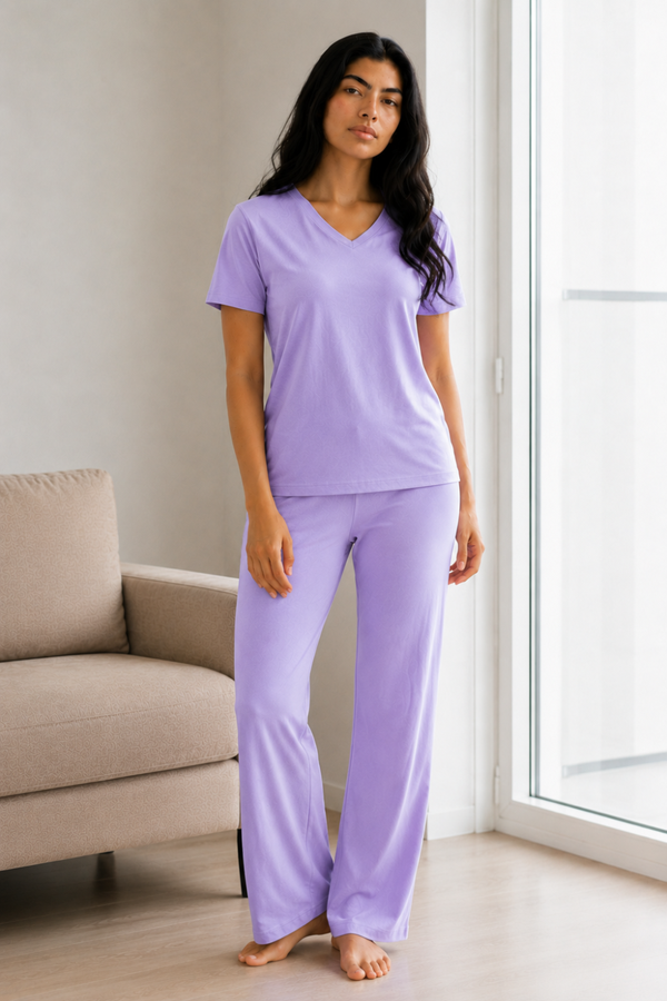 UltraSoft Bamboo V-Neck Lounge Set (Lavender Haze)