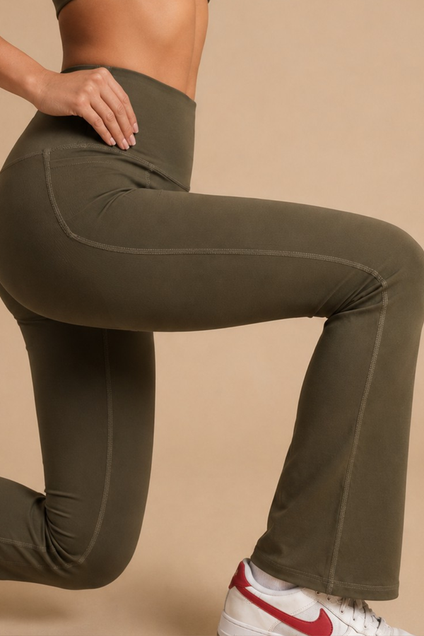 Flared Yoga Leggings (Bio-Poly Edition) (Sage Green)