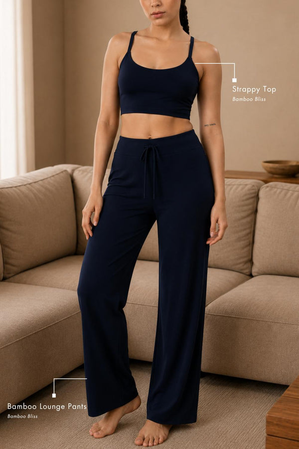 Bamboo Strappy Top and Lounge Pants Set (Midnight Navy)