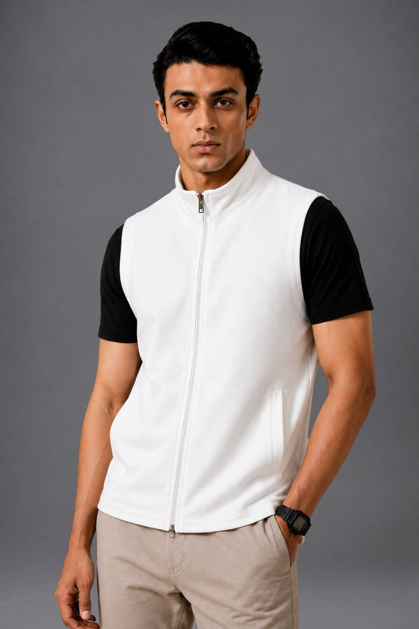 Organic Cotton Men's Sleeveless Jacket (Chalk)
