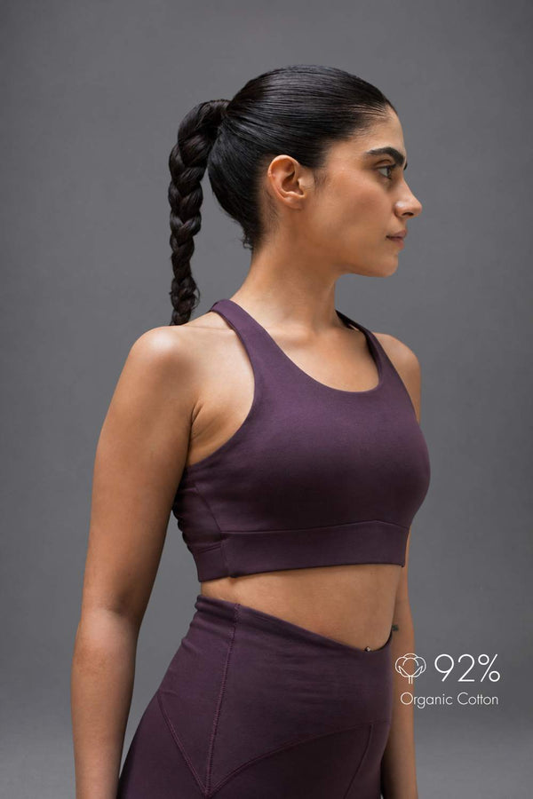 Organic Cotton Full Coverage Bra and High Waist Leggings Set (Plum)