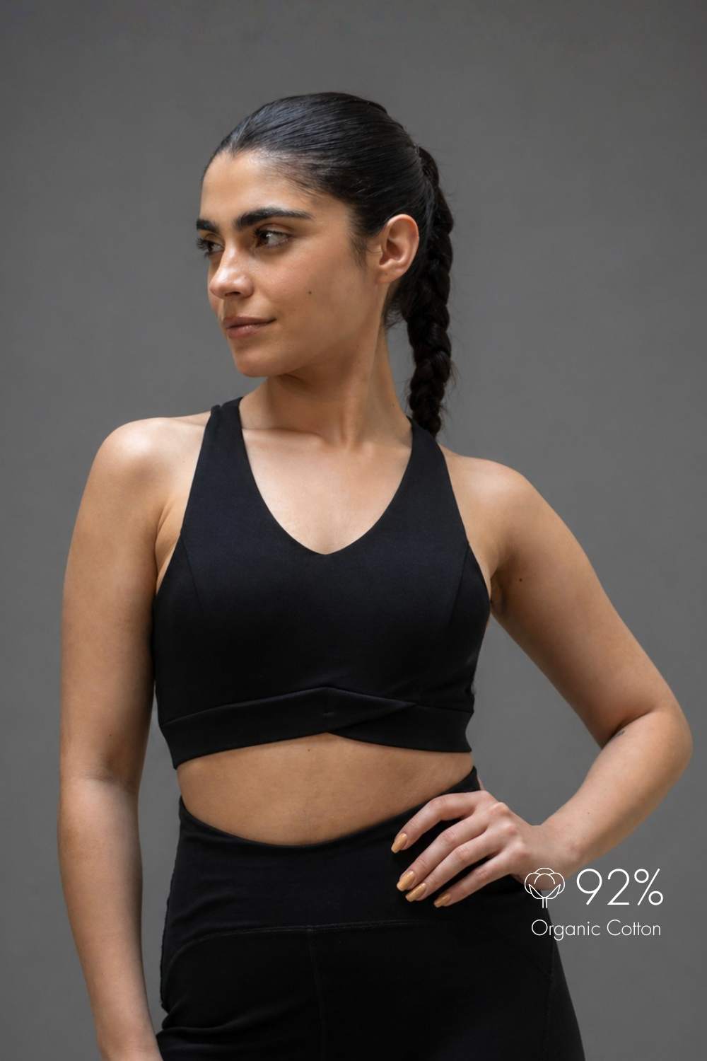 Organic Cotton Max Support Bra and Flared Leggings Set (Carbon Black)