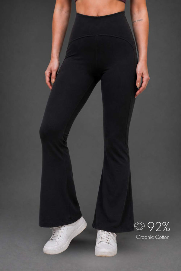 Organic Cotton Max Support Bra and Flared Leggings Set (Carbon Black)