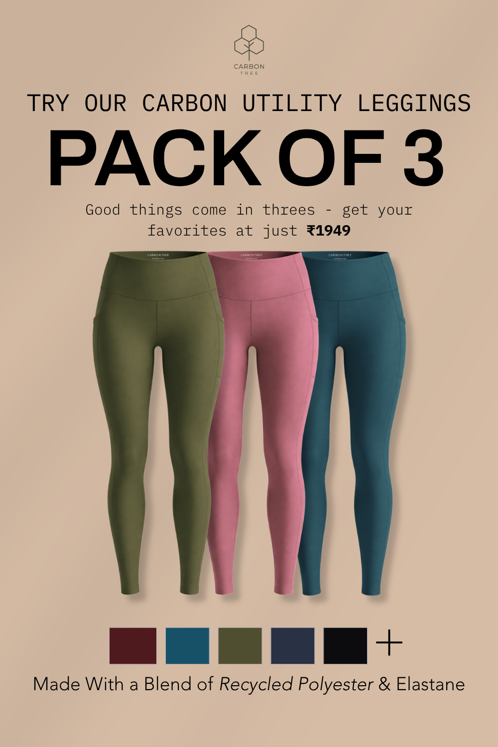 Carbon Utility Leggings - Pack of 3