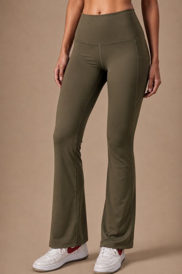 Flared Yoga Leggings (Bio-Poly Edition) (Sage Green)